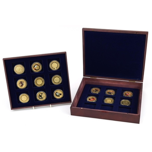 671 - Set of fifteen gold plated coins commemorating 50th Anniversary of Apollo Man Walks on the Moon with... 