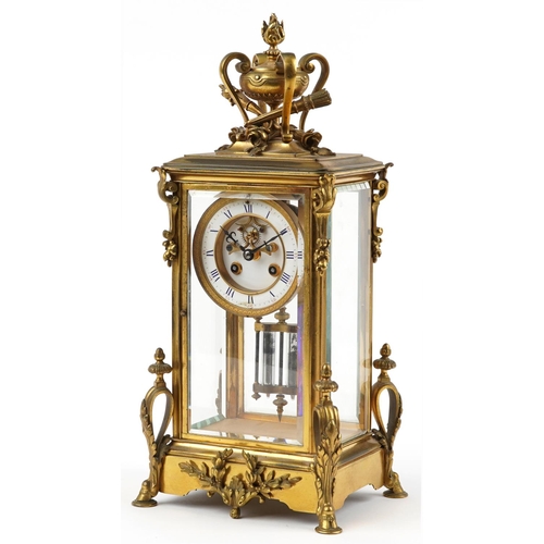 5 - 19th century French ormolu four glass mantle clock striking on a bell with visible Brocot escapement... 