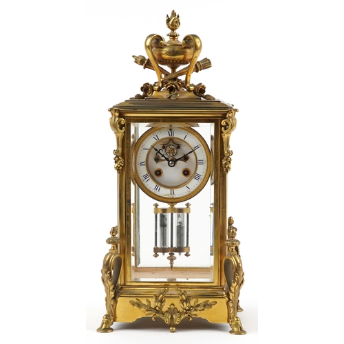 5 - 19th century French ormolu four glass mantle clock striking on a bell with visible Brocot escapement... 