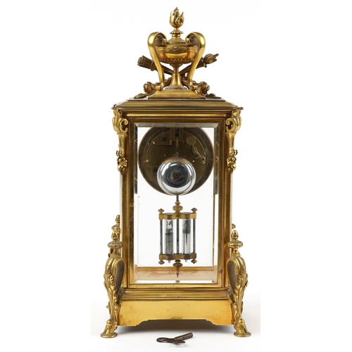 5 - 19th century French ormolu four glass mantle clock striking on a bell with visible Brocot escapement... 