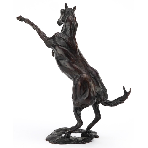 271 - J Ballin, patinated bronze study of a rearing horse, limited edition 15/30, 33.5cm high