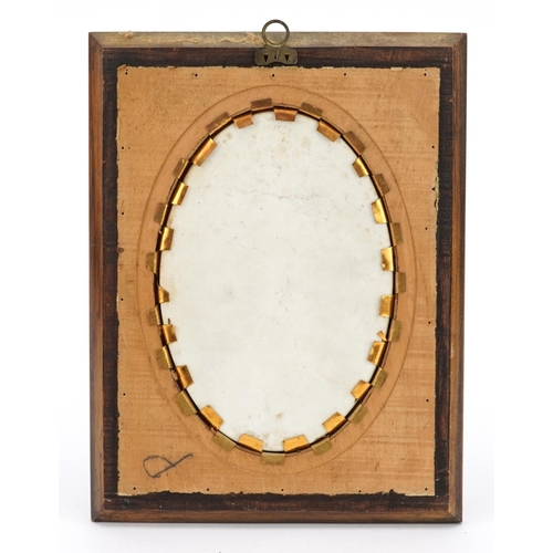 66 - 19th century oval porcelain plaque housed in a hardwood frame hand painted with a female awaiting a ... 