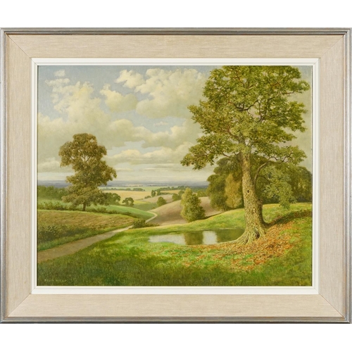 250 - David Mead - Across the Fields, Modern British oil on canvas, Stacy Marks labels verso, mounted and ... 