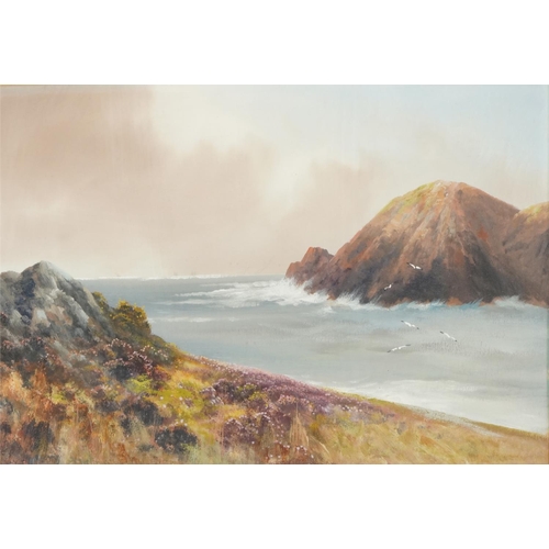 484 - Cornish coast, early 20th century gouache, mounted, framed and glazed, 54cm x 38cm excluding the mou... 