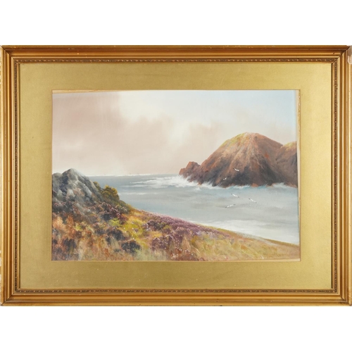 484 - Cornish coast, early 20th century gouache, mounted, framed and glazed, 54cm x 38cm excluding the mou... 