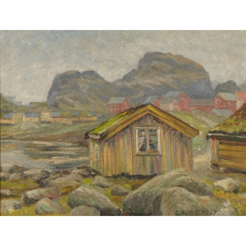 151 - Robert R 1917 - Continental outbuildings, Impressionist oil on canvas, framed, 55cm x 42cm excluding... 