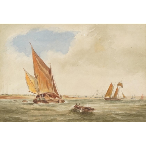 1207 - Spanish street scene, oil on board and watercolour of boats at sea, each mounted and framed, one gla... 