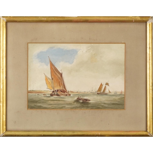 1207 - Spanish street scene, oil on board and watercolour of boats at sea, each mounted and framed, one gla... 