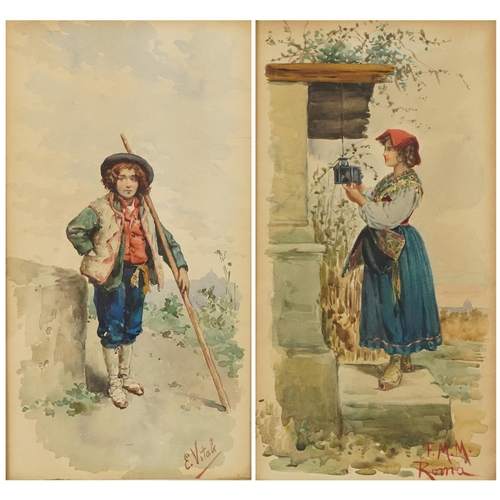 489 - Italian peasants, pair of 19th century watercolours, framed and glazed, each 31.5cm x 17cm excluding... 