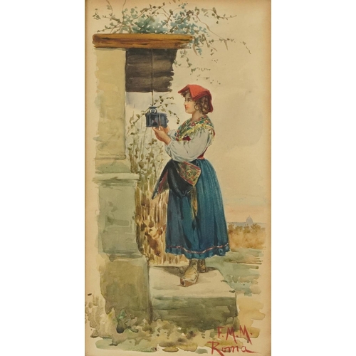 489 - Italian peasants, pair of 19th century watercolours, framed and glazed, each 31.5cm x 17cm excluding... 