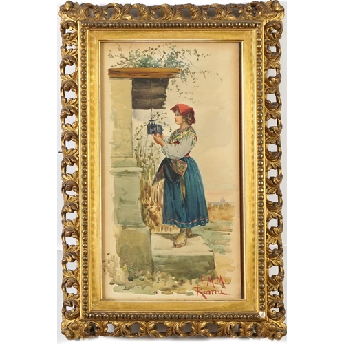 489 - Italian peasants, pair of 19th century watercolours, framed and glazed, each 31.5cm x 17cm excluding... 