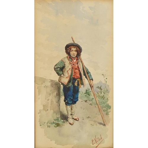 489 - Italian peasants, pair of 19th century watercolours, framed and glazed, each 31.5cm x 17cm excluding... 