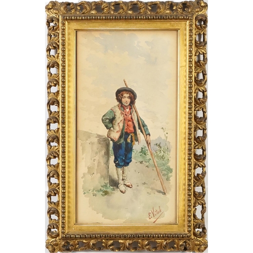 489 - Italian peasants, pair of 19th century watercolours, framed and glazed, each 31.5cm x 17cm excluding... 