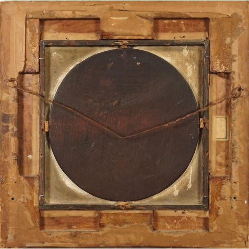 148 - Manner of Ambrosini Jerome - The Flight of Love, 19th century circular oil on board, inscribed paper... 