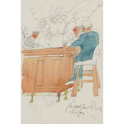 481 - Paul Hogarth - Hotel Excelsior Bar, Cologne, pencil and watercolour, mounted, framed and glazed, 23c... 