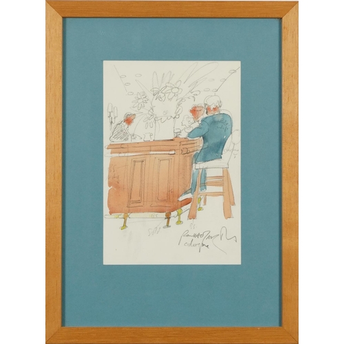 481 - Paul Hogarth - Hotel Excelsior Bar, Cologne, pencil and watercolour, mounted, framed and glazed, 23c... 