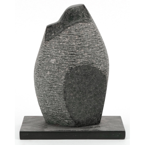 39 - 1970s carved stone sculpture on rectangular black slate base, 19.5cm high