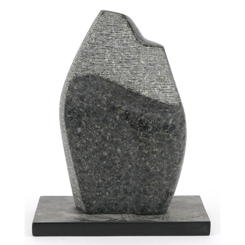 39 - 1970s carved stone sculpture on rectangular black slate base, 19.5cm high