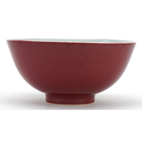 602 - Chinese porcelain bowl having a sang de boeuf glaze, six figure character marks to the base, 14cm in... 