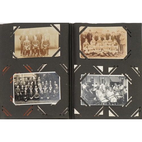 777 - Topographical and social history postcards arranged in an album including street scenes and portrait... 