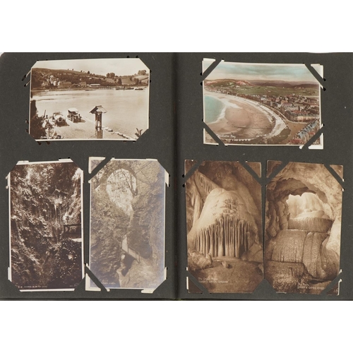 777 - Topographical and social history postcards arranged in an album including street scenes and portrait... 