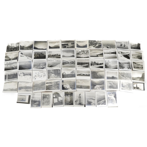 779 - Collection of black and white topographical photographs with annotations including Lochranza Castle,... 