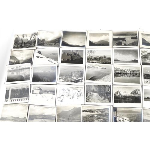 779 - Collection of black and white topographical photographs with annotations including Lochranza Castle,... 