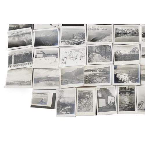 779 - Collection of black and white topographical photographs with annotations including Lochranza Castle,... 