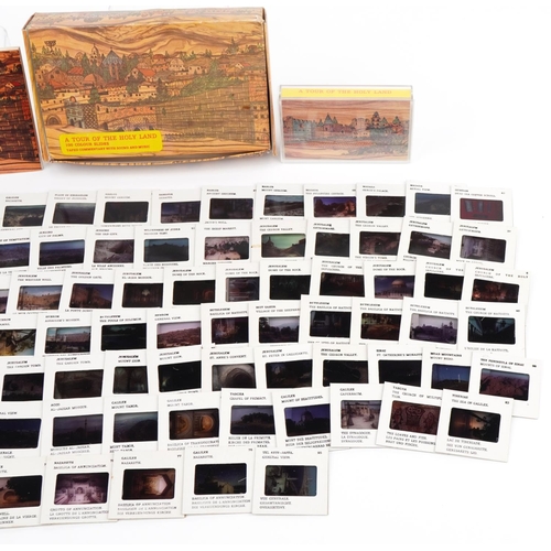 827 - Tour of The Holy Land a hundred coloured glass slides with tape commentary and box, 18.5cm wide