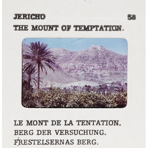827 - Tour of The Holy Land a hundred coloured glass slides with tape commentary and box, 18.5cm wide