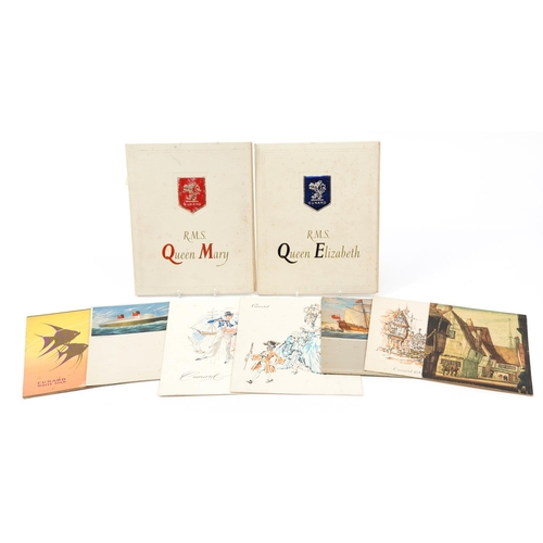 818 - Two shipping interest Cunard RMS Queen Elizabeth voyage booklets and related ephemera