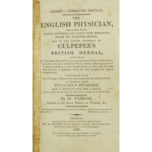 789 - Crosby's Improved Edition, The English Physician by Dr Parkins, early 19th century leather bound har... 