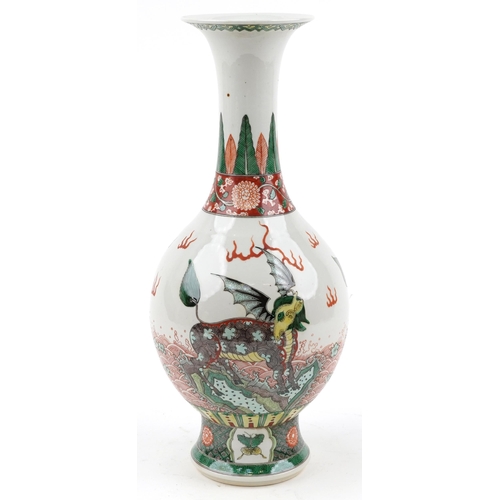 438 - Large Chinese porcelain vase hand painted in the famille verte palette with mythical animals amongst... 