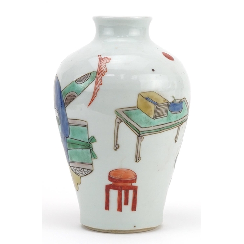 320 - Chinese porcelain baluster vase hand painted in the famille verte palette with a scholar, 20cm high