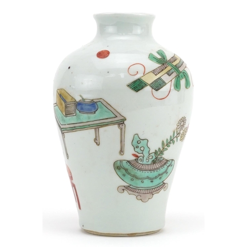 320 - Chinese porcelain baluster vase hand painted in the famille verte palette with a scholar, 20cm high