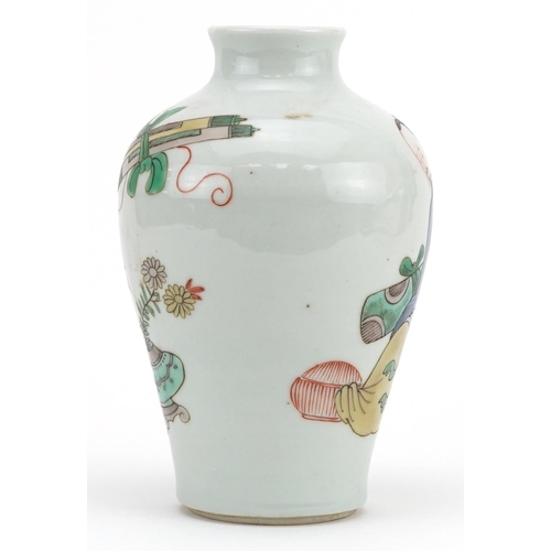 320 - Chinese porcelain baluster vase hand painted in the famille verte palette with a scholar, 20cm high