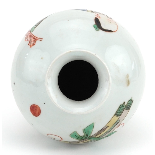 320 - Chinese porcelain baluster vase hand painted in the famille verte palette with a scholar, 20cm high