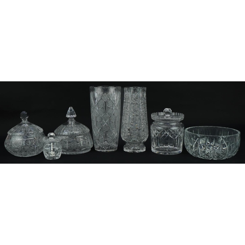 520 - Glassware and crystal including Waterford Crystal jar and cover and vases, the largest 25.5cm high