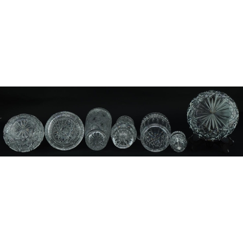 520 - Glassware and crystal including Waterford Crystal jar and cover and vases, the largest 25.5cm high