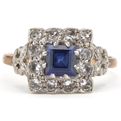 3215 - 9ct gold sapphire and white topaz ring, size Q, 3.5g