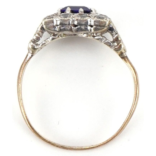 3215 - 9ct gold sapphire and white topaz ring, size Q, 3.5g