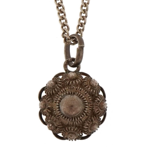 3209 - Victorian silver pendant on a silver necklace, 1.5cm in diameter and 48cm in length, 6.3g