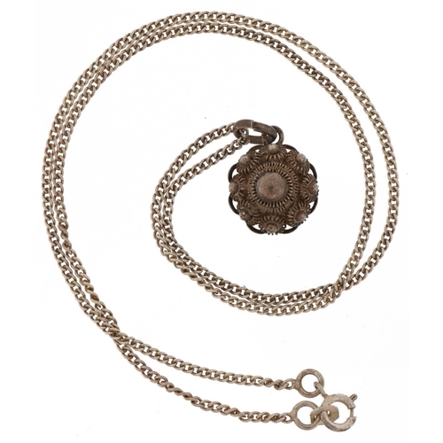 3209 - Victorian silver pendant on a silver necklace, 1.5cm in diameter and 48cm in length, 6.3g