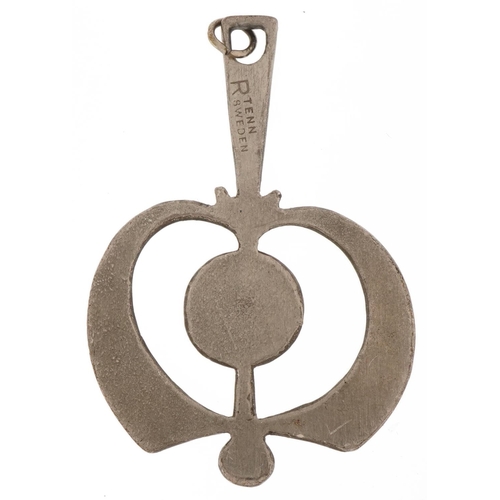 3235 - R Tenn, 1960s Swedish pewter pendant, 6cm high, 12.0g