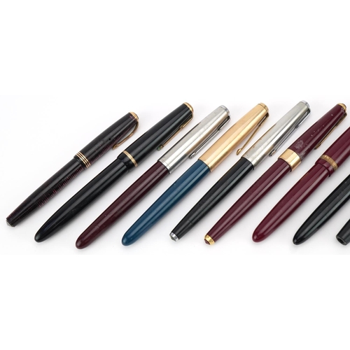 371 - Ten vintage Parker fountain pens including red marbleised Vacumatic and Duofold