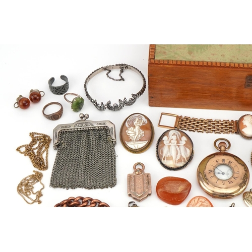 3811 - Large collection of antique and later jewellery and a gold plated half hunter pocket watch, includin... 