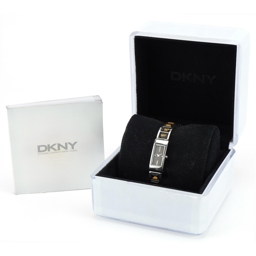 3796 - DKNY, ladies stainless steel wristwatch with box and paperwork, the case 13mm wide