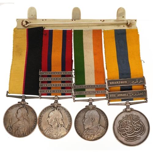 1218 - Victorian British military four medal group relating to Private Sawyer comprising Khedive's Sudan me... 