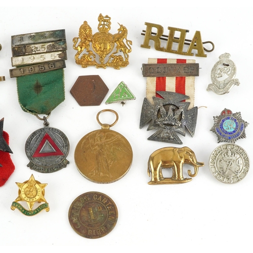 1250 - British military World War I Victory medal and related militaria including Royal Army Service Corps ... 