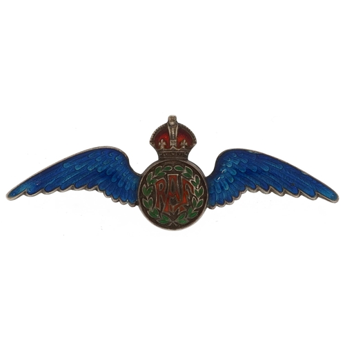 1251 - British military RAF sterling silver and enamel sweetheart brooch, 6cm wide, 6.2g